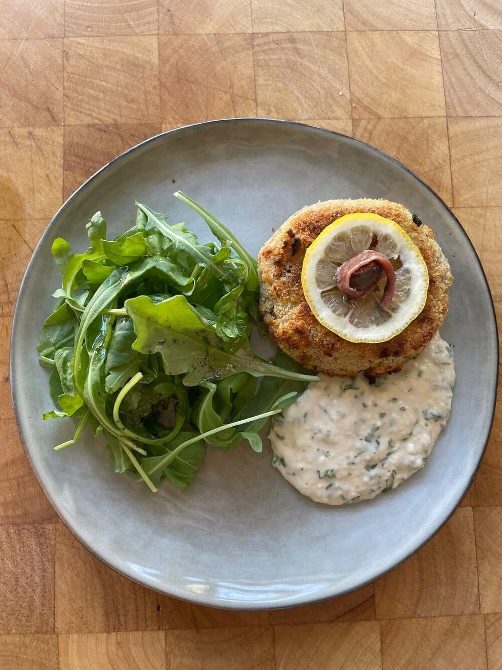 TUNA & ANCHOVY FISH CAKES, WITH PARSLEY & CAPER SAUCE